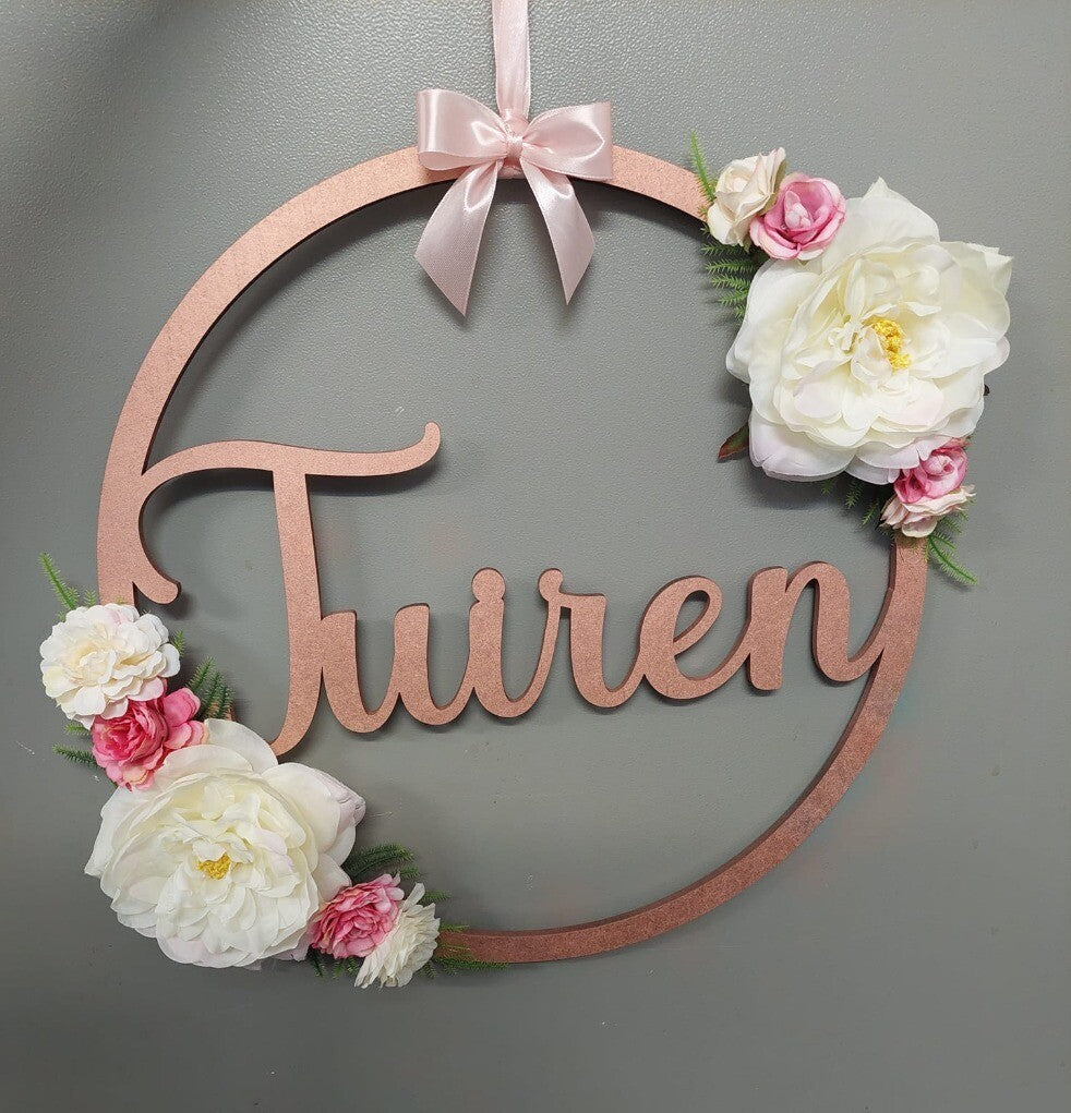 Floral Name Hoop, ideal for walls, doors and occasions