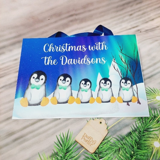 Personalised Penguin Family Christmas sign