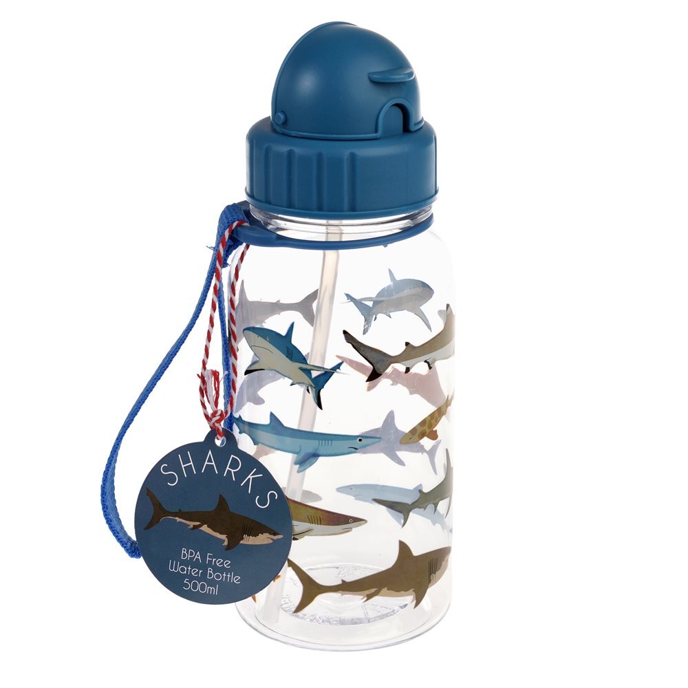 Children's water bottle with straw 500ml - Sharks