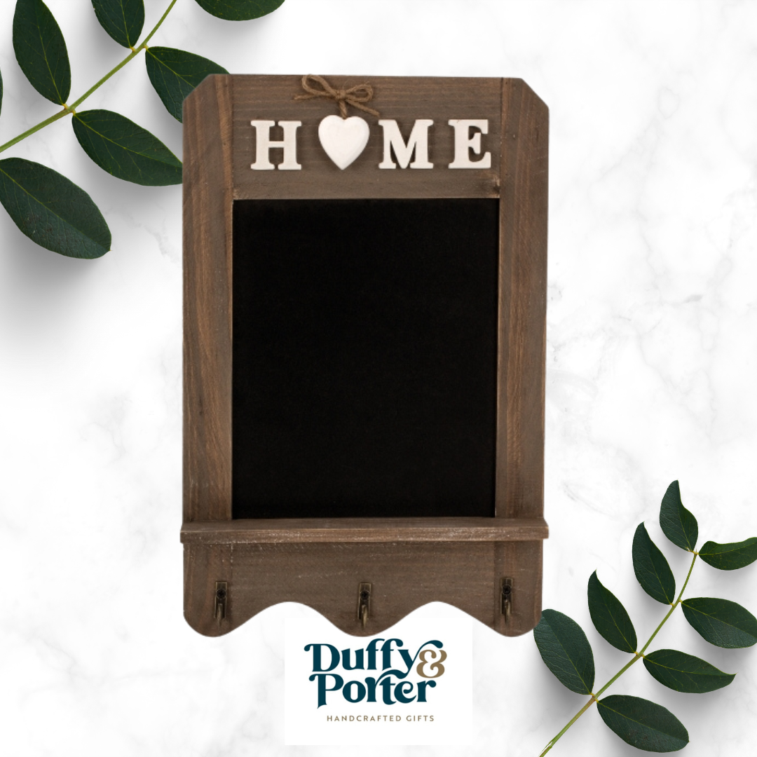 Wooden blackboard "HOME" with metal hook 22x34cm