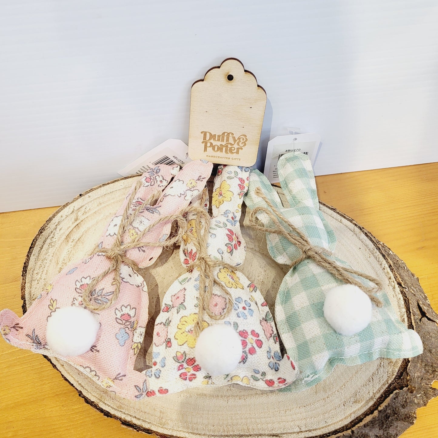 Easter bunny fabric cushion with string necktie 3 asst