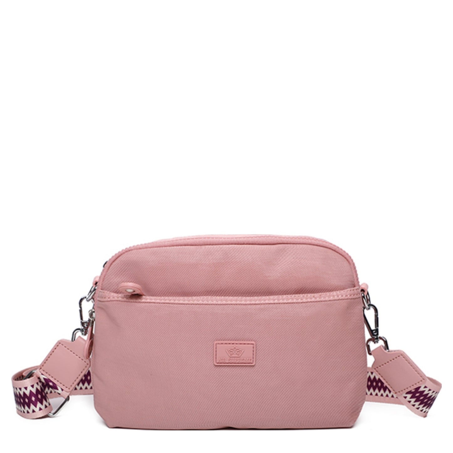 D-369 Simple Nylon Crossbody with Coloured Strap - Pink