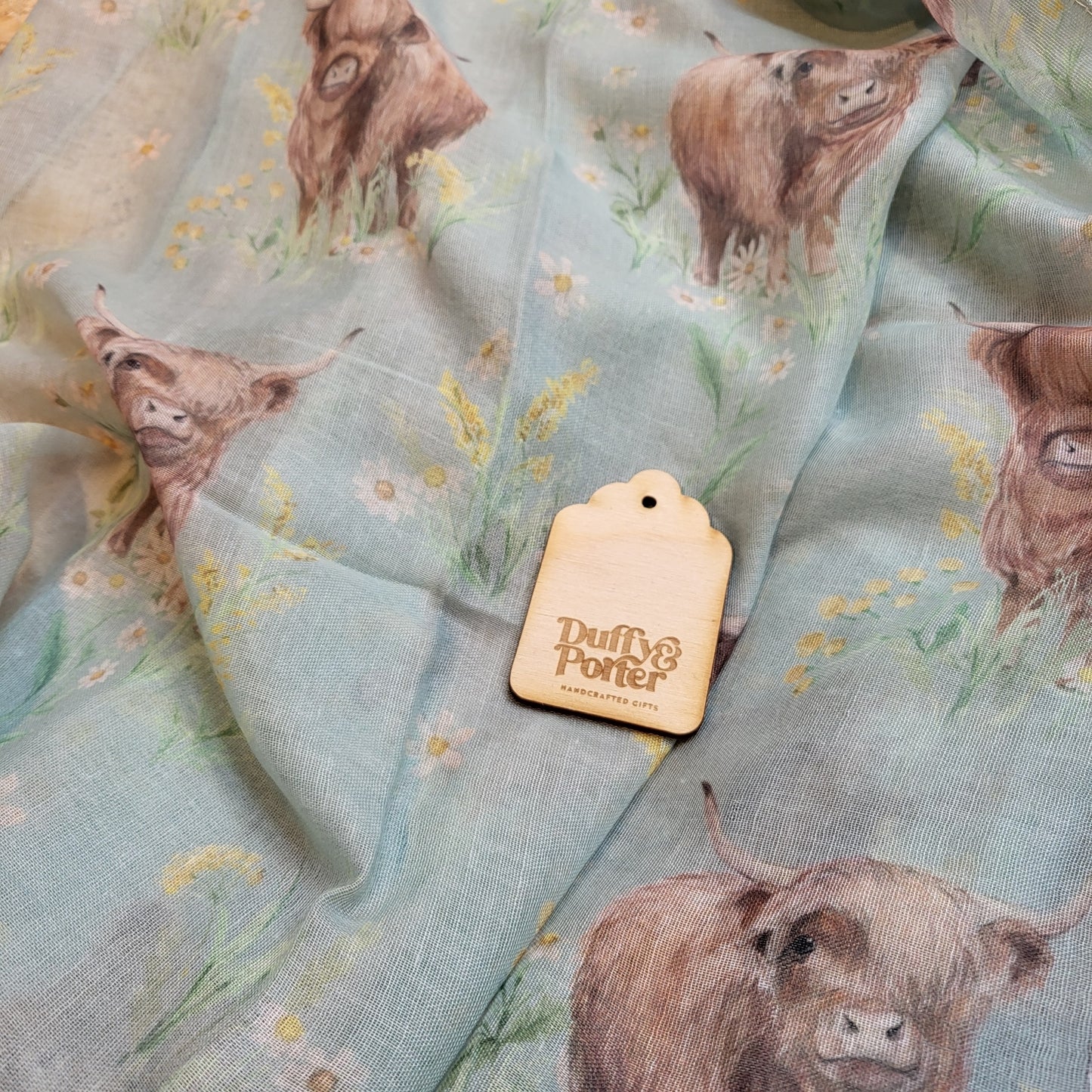 Spring Scarf - highland Cow green