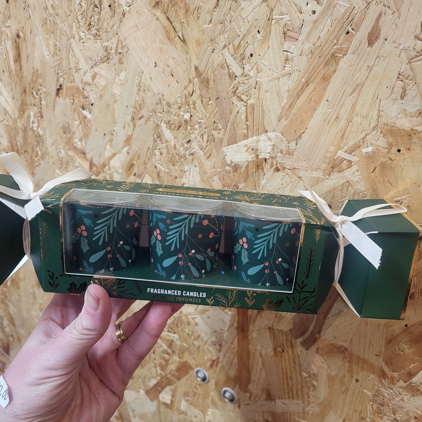 Christmas Candle cracker trio mistletoe and fir