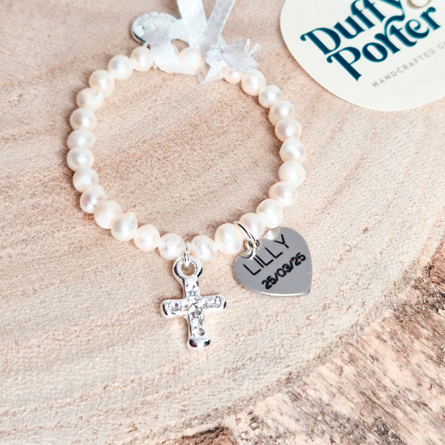 Personalised Freshwater pearl Christening bracelet