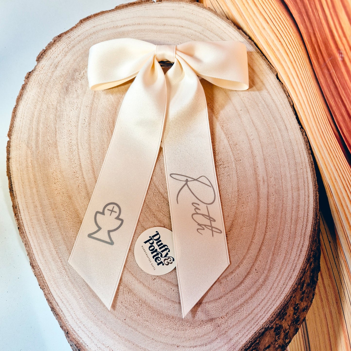 Personalised Communion bow clip Cream
