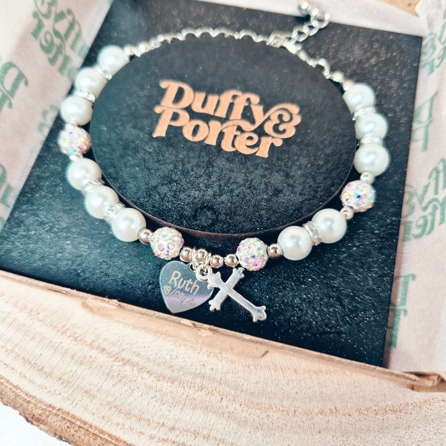 Mother of Pearl and gems Bracelet with Cross - A Perfect Gift