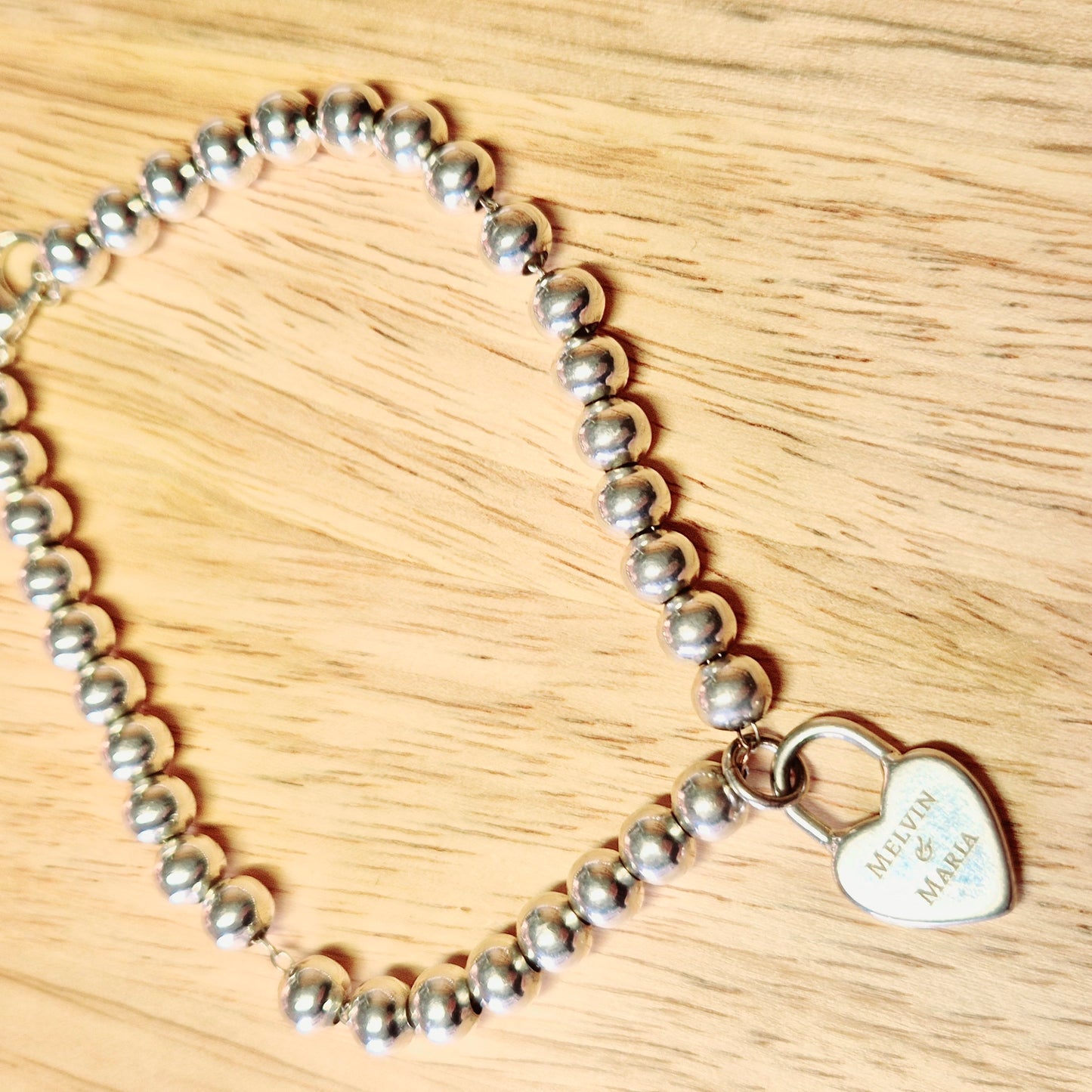 Silver plated bead bracelet with heart lock - A Perfect Gift