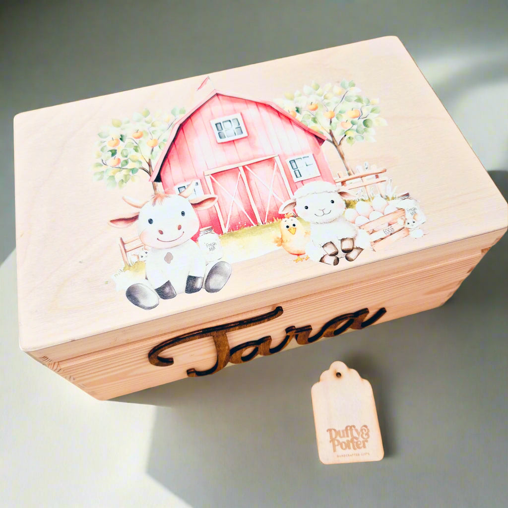 Keepsake Box Farm Natural Wood