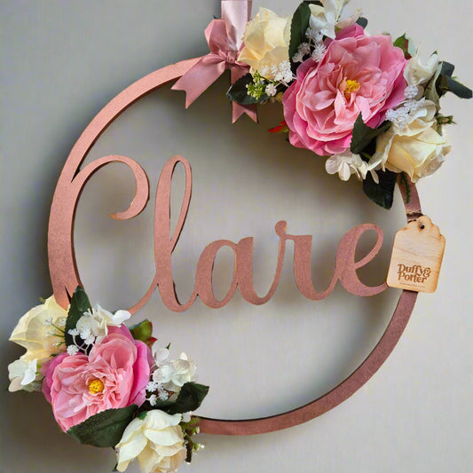Floral Name Hoop, ideal for walls, doors and occasions
