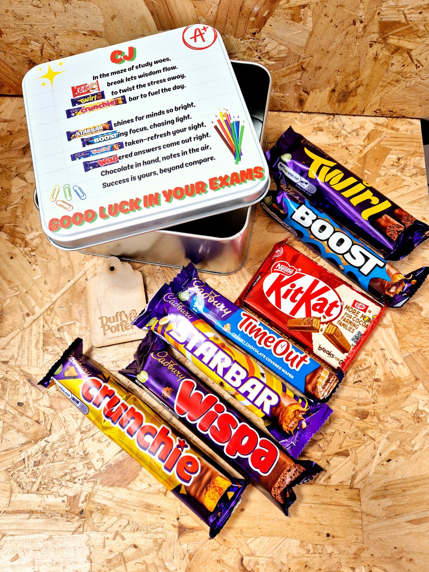 Personalised Study tin full of chocolate