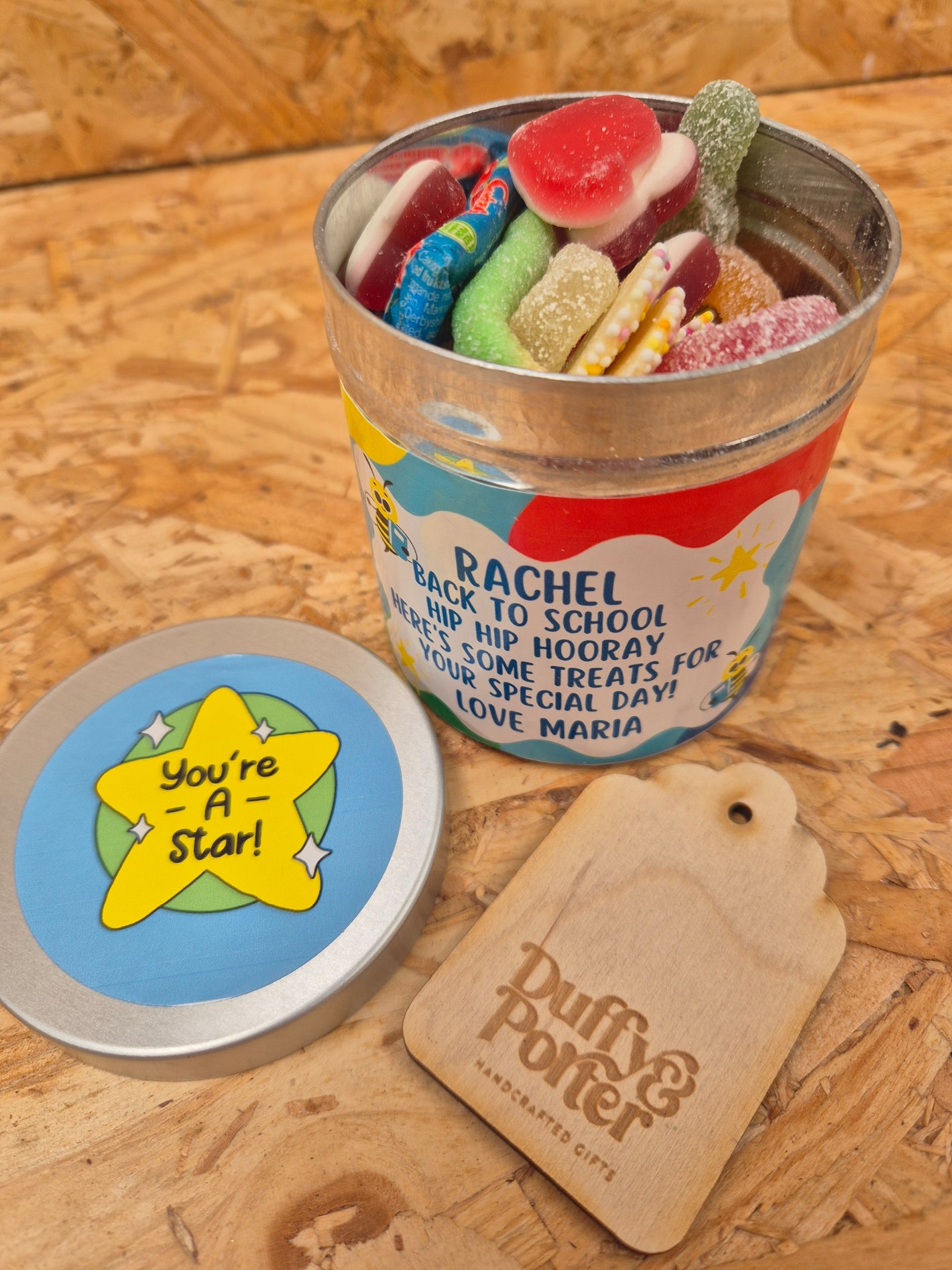 Personalised School's Back tin of sweets