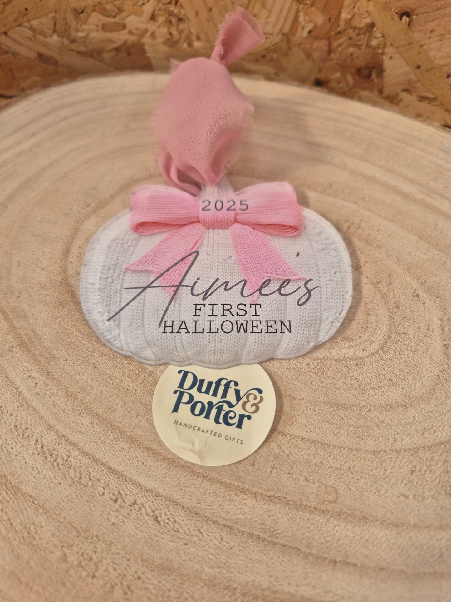 Personalised pink pumpkin decoration