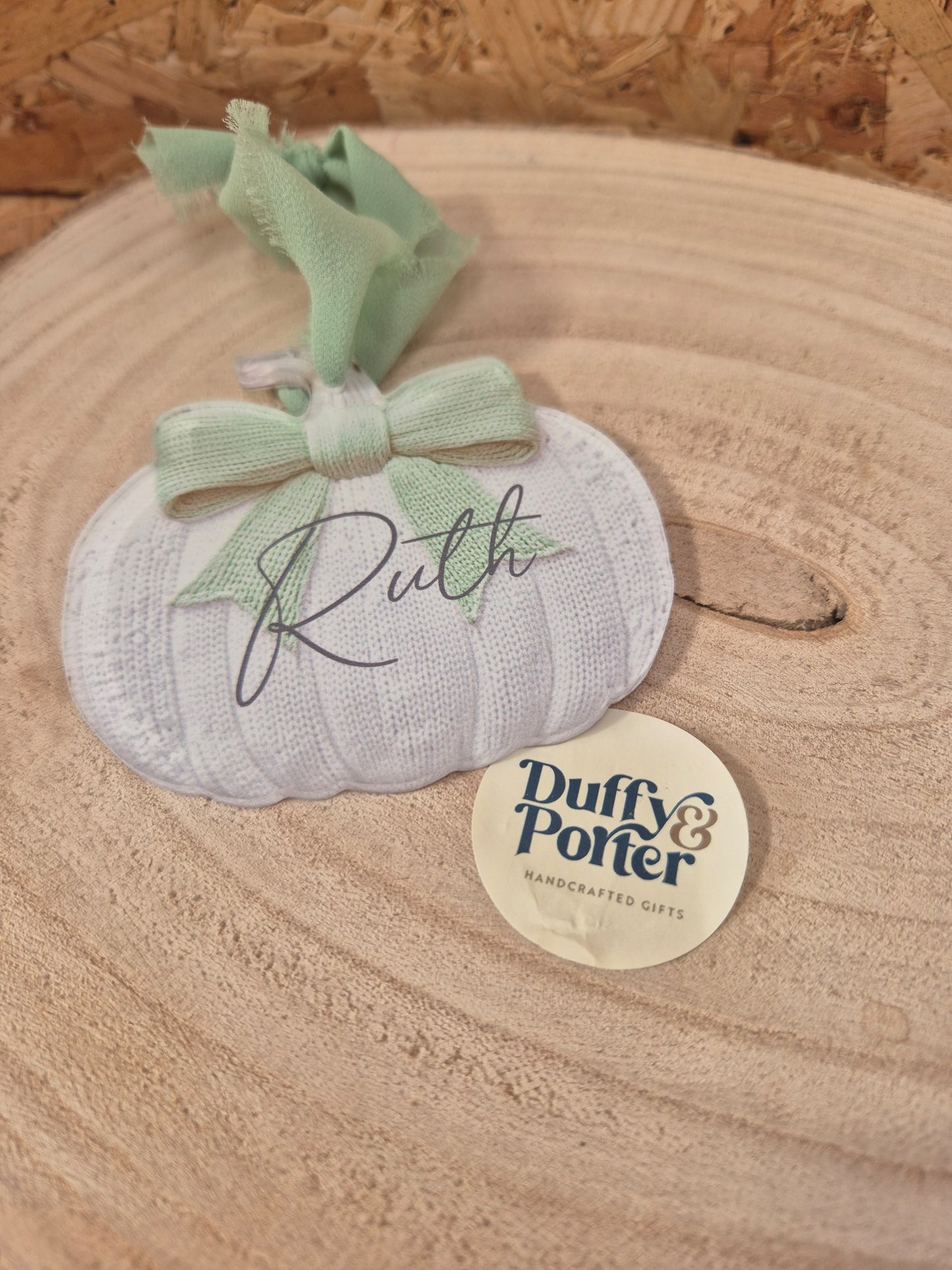 Personalised green pumpkin decoration