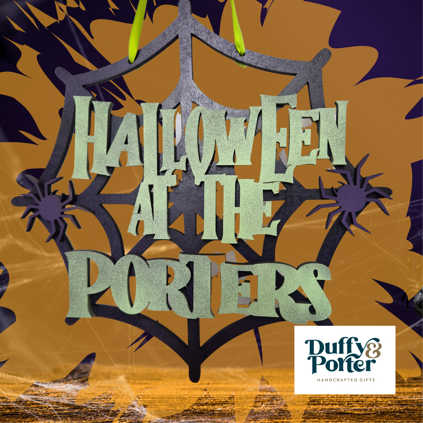 Personalised Halloween Sign Wooden Spider web
