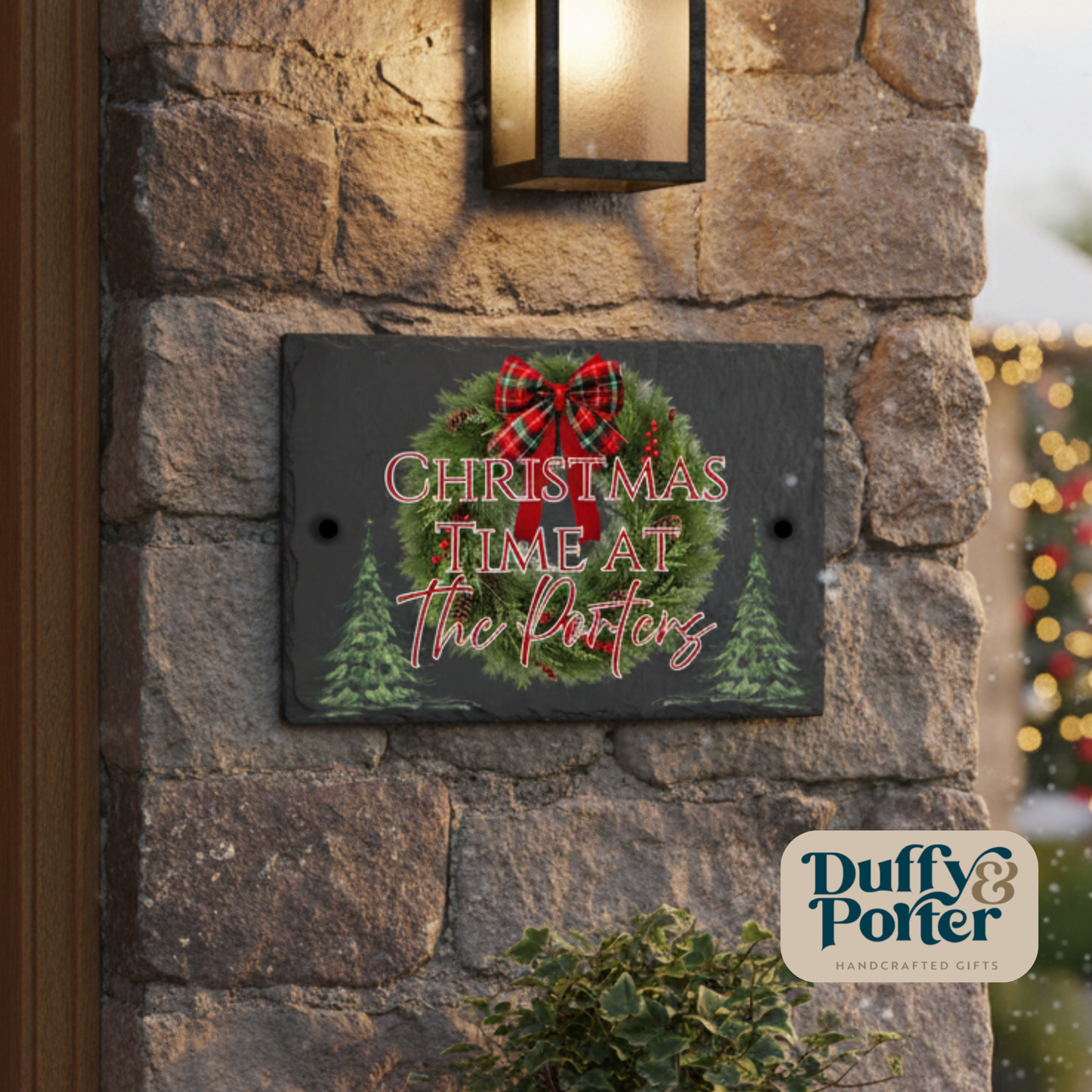 Slate House Sign - Festive Wreath