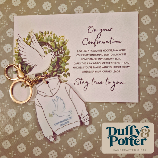 Personalised Confirmation Hoodie Keepsake Keyring
