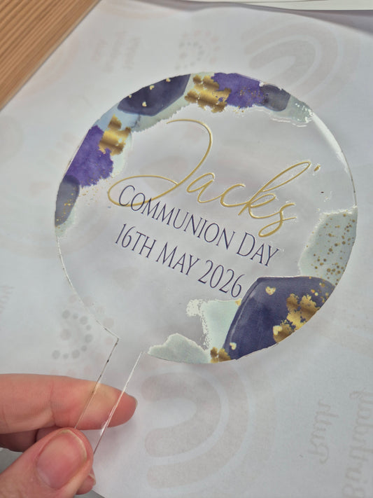 Navy and Gold clear Personalised Cake Topper