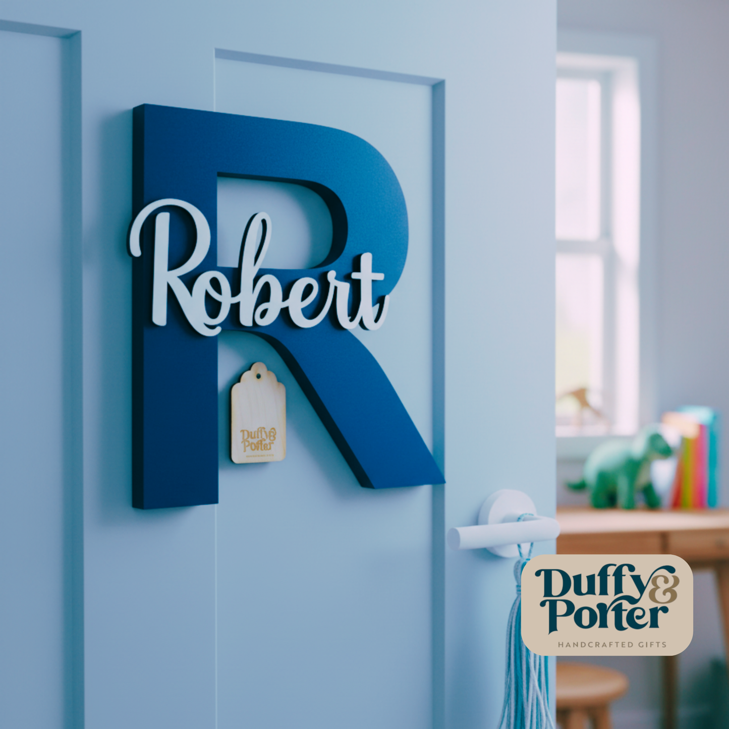 Strong Blue Initial with Name