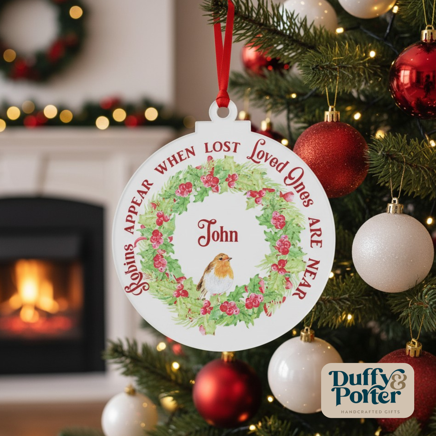 Personalised Robins Appear Memory Christmas Tree Decoration