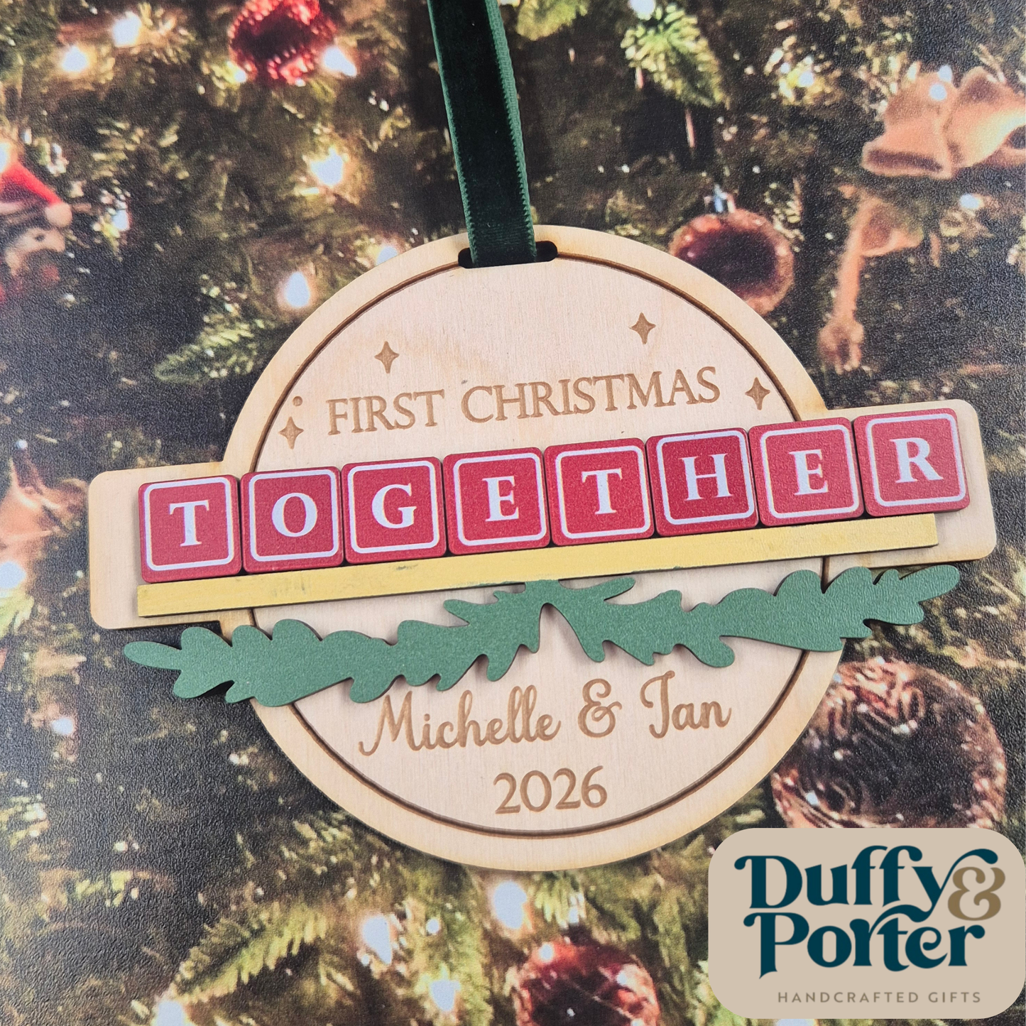 Personalised First Christmas Together Bauble – Layered Wooden Tree Decoration Ireland | Custom Couple Keepsake
