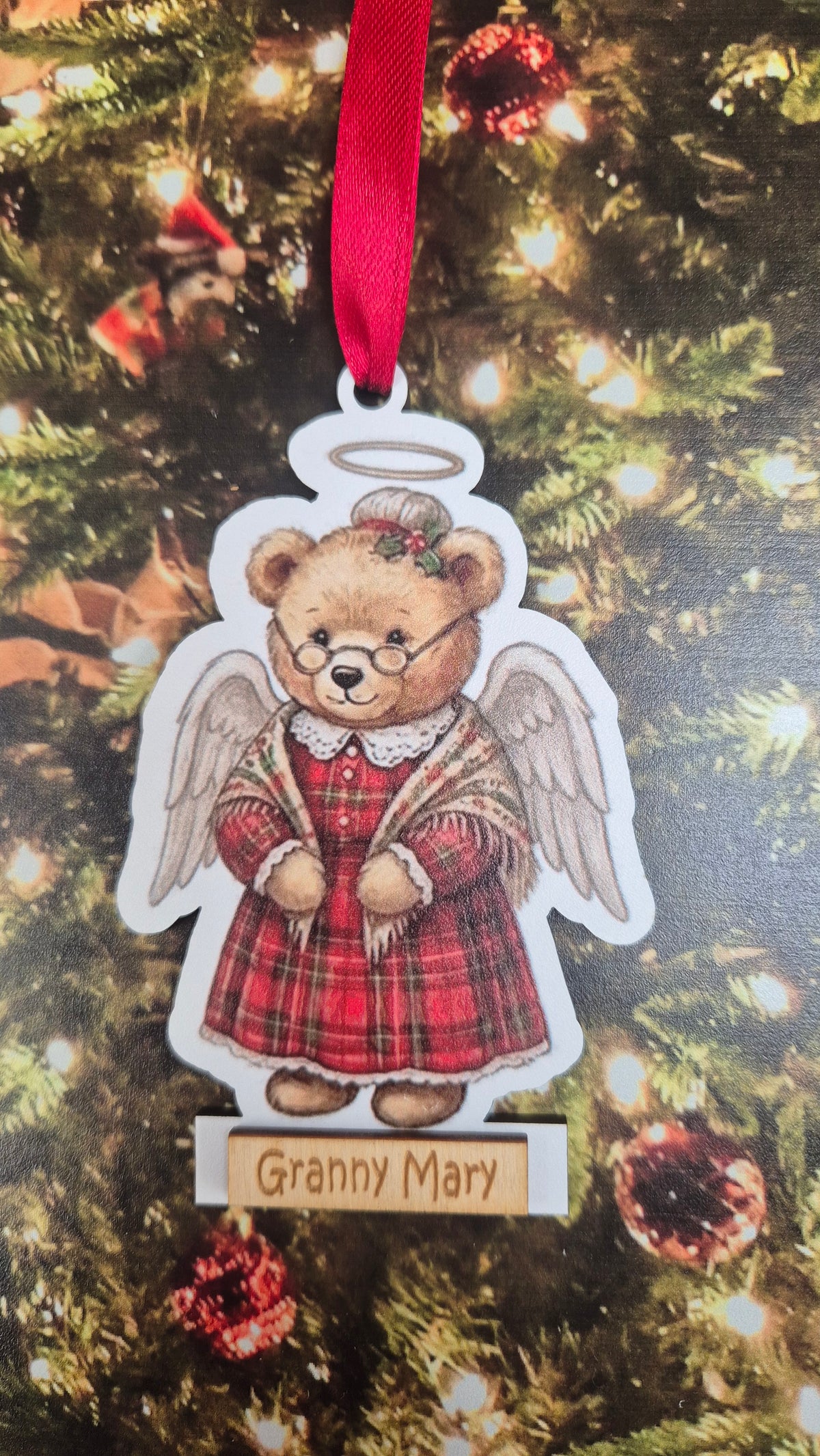 Personalised Angel Teddy Christmas Hanging Decoration