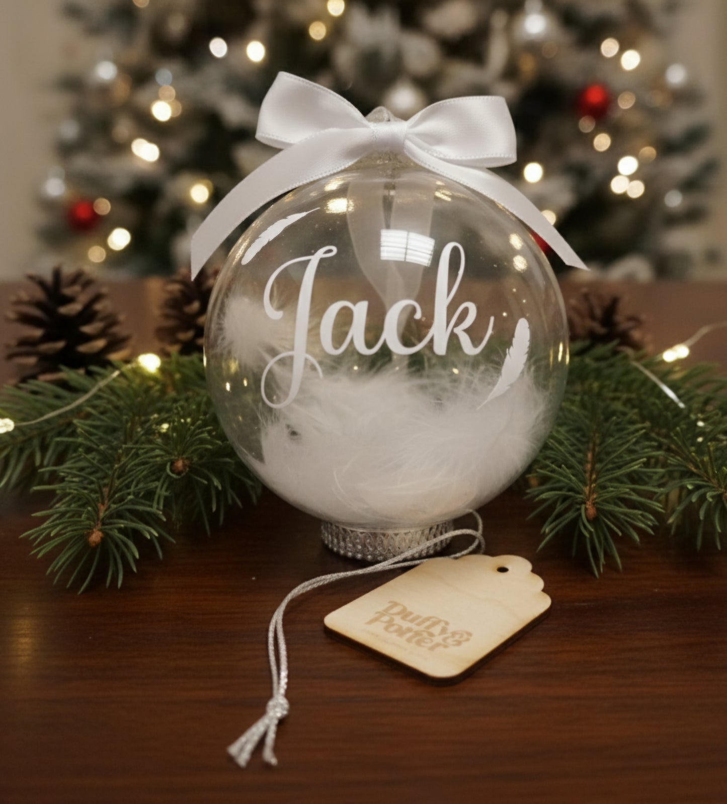 Christmas Memory bauble with feathers