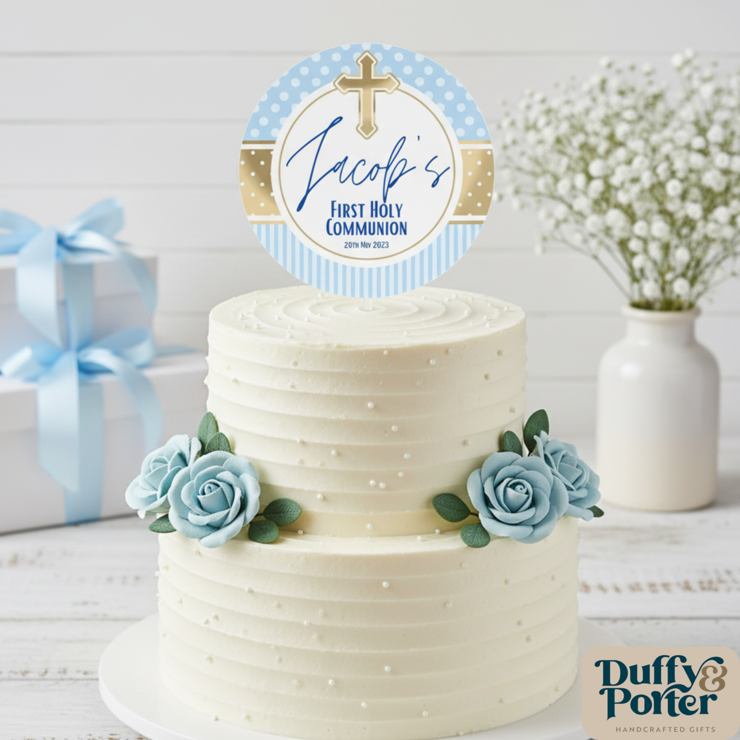 Polkadot Blue Personalised Cake Topper