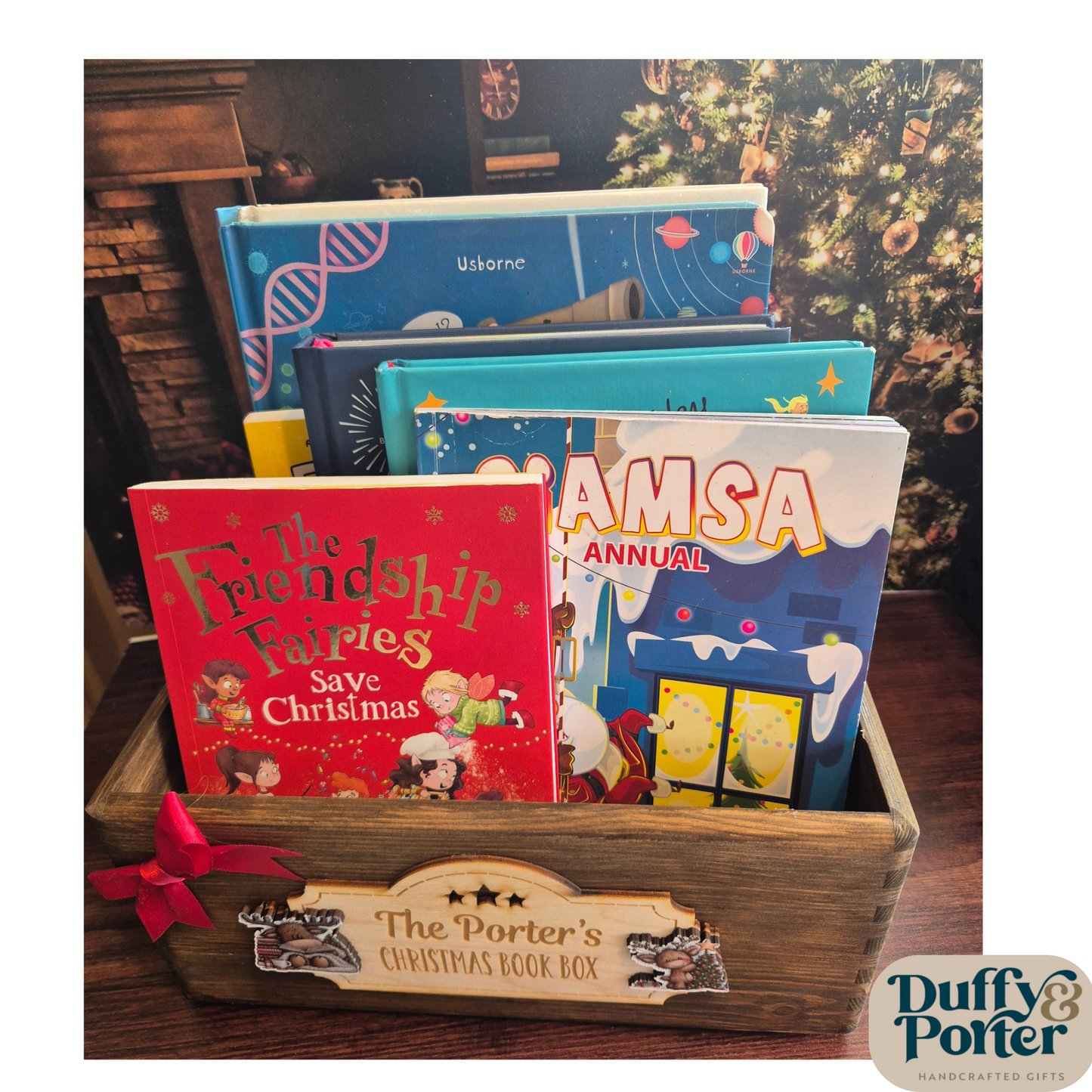 Personalised Wooden Christmas Book Box – Custom Family & Classroom Crate (Unfilled)