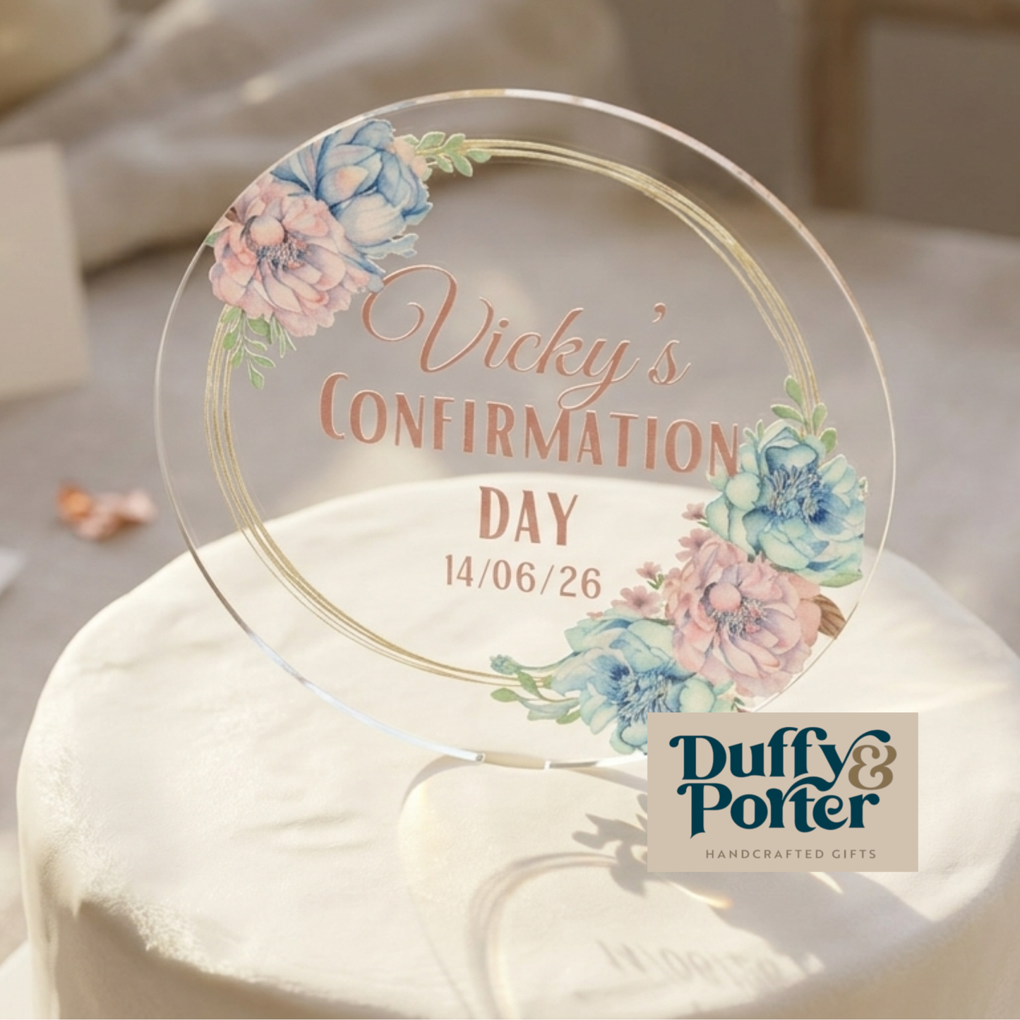 Pink and Blue clear Personalised Cake Topper