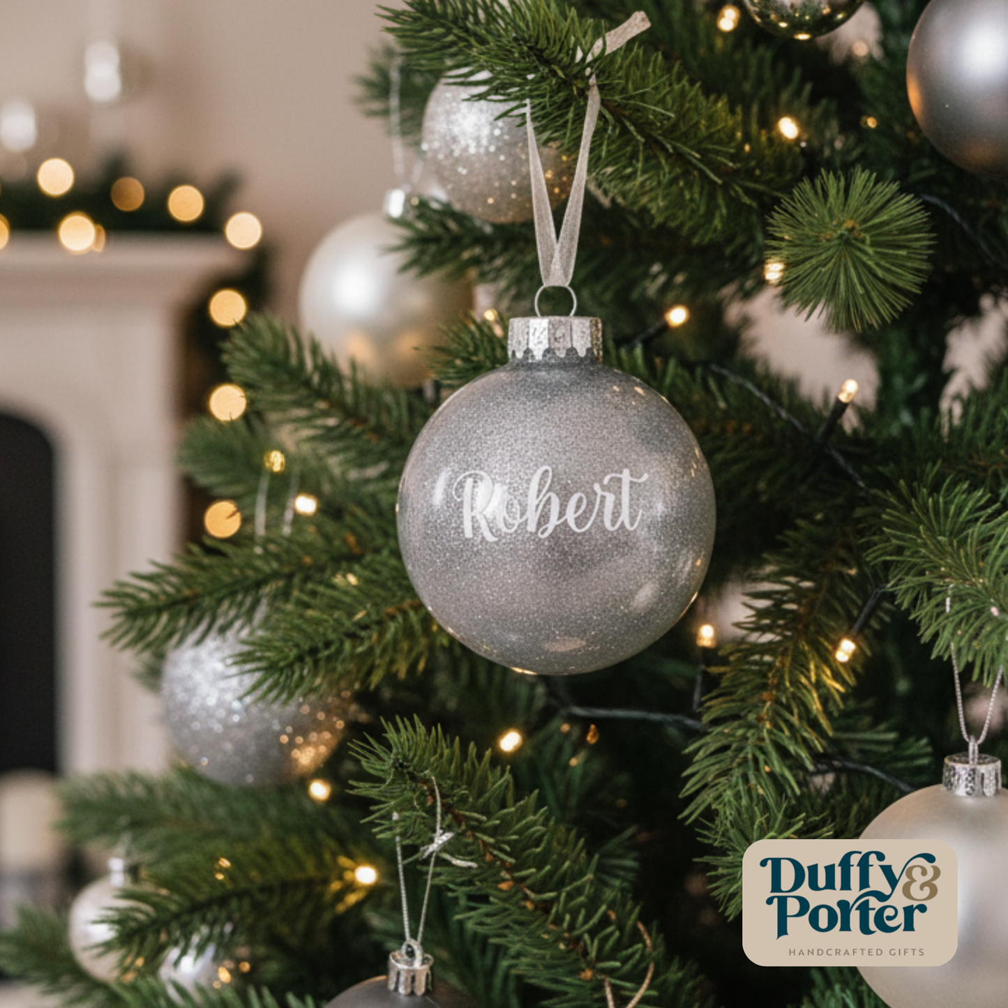 "Robert" silver glitter Christmas Tree Decoration