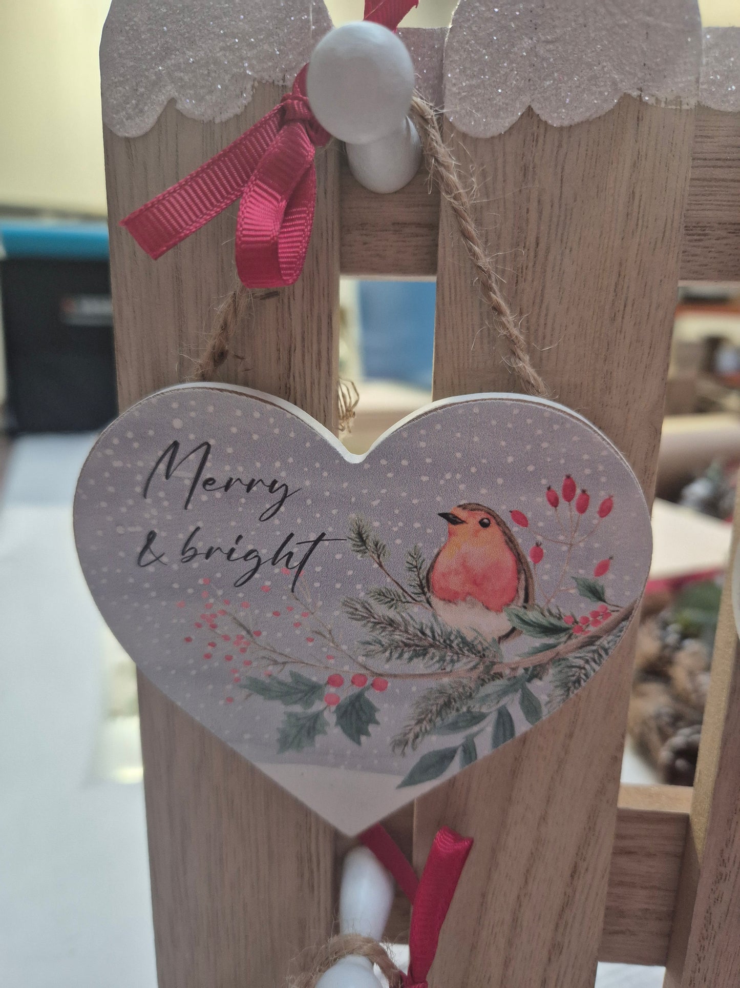 Christmas Robin heart merry and bright