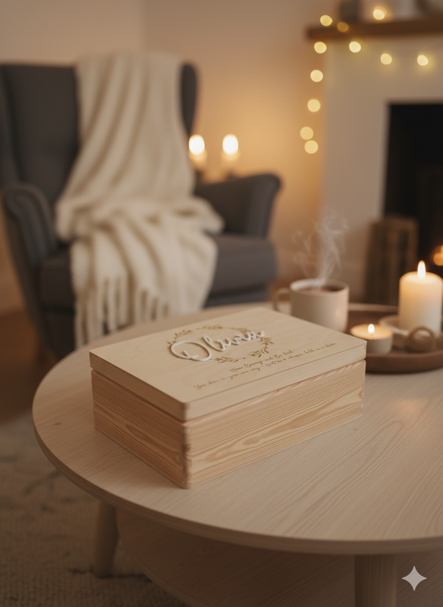 Personalised Wooden Wreath Box - Acrylic name
