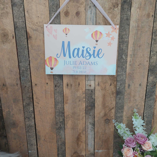 Hot air Balloon Themed Sign Pink