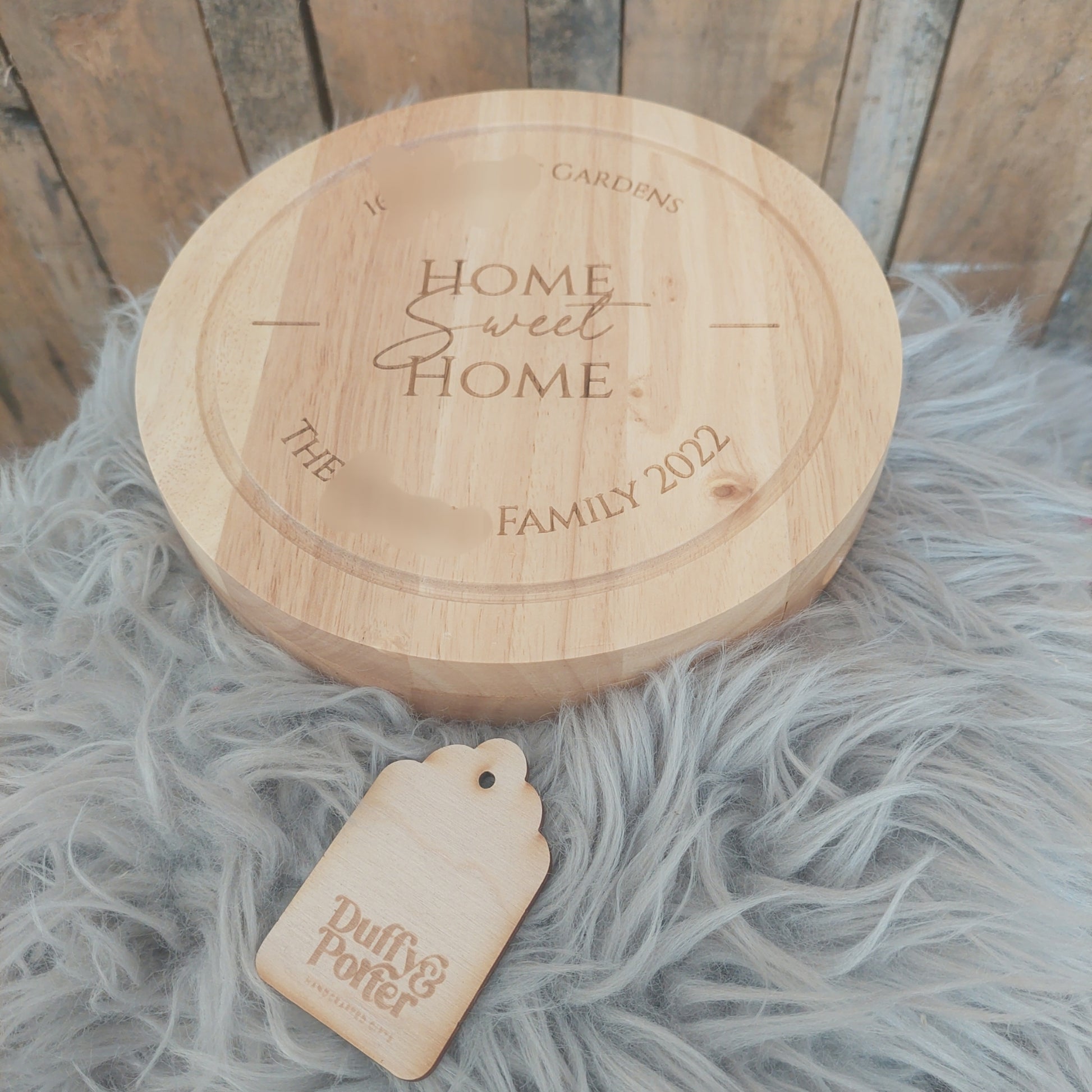 Personalised Home Sweet Home Round Cheeseboard with Utensils