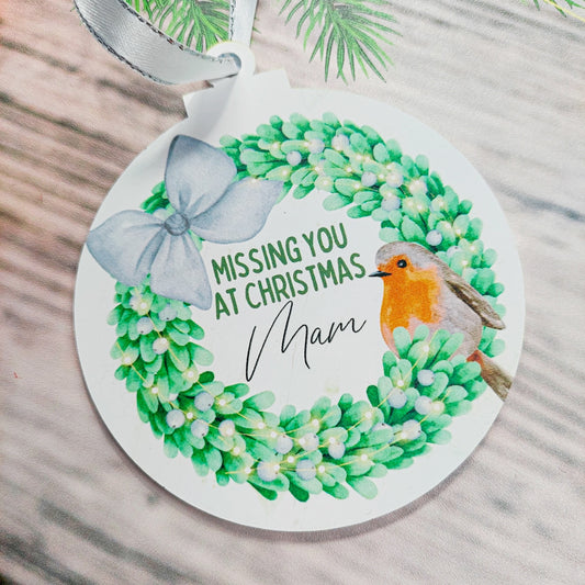 Personalised Robin Missing you at Christmas Tree Decoration