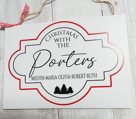 Personalised Farmhouse Christmas theme Family Sign
