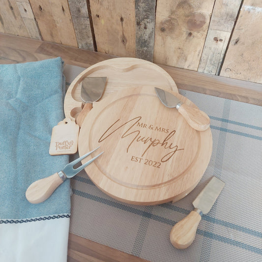 Wedding Round Cheeseboard with Utensils