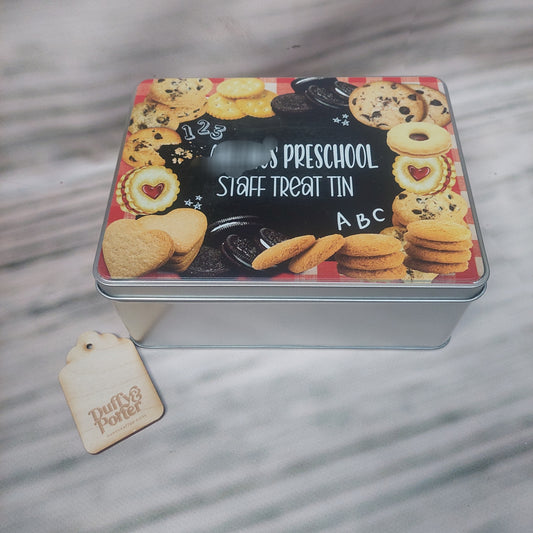 Personalised Name treat and biscuit tin WITH BISCUITS- chalkboard