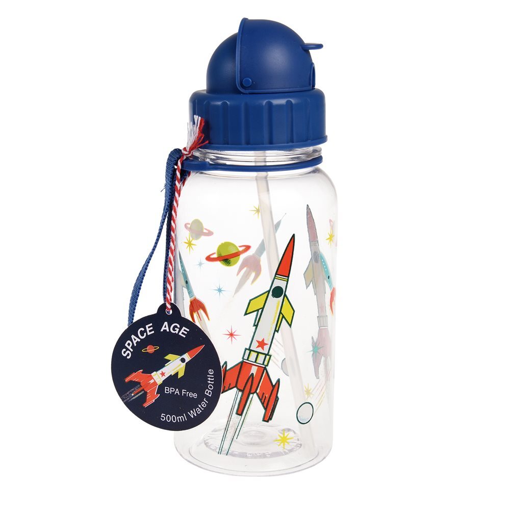 Children's water bottle with straw 500ml - Space Age clear