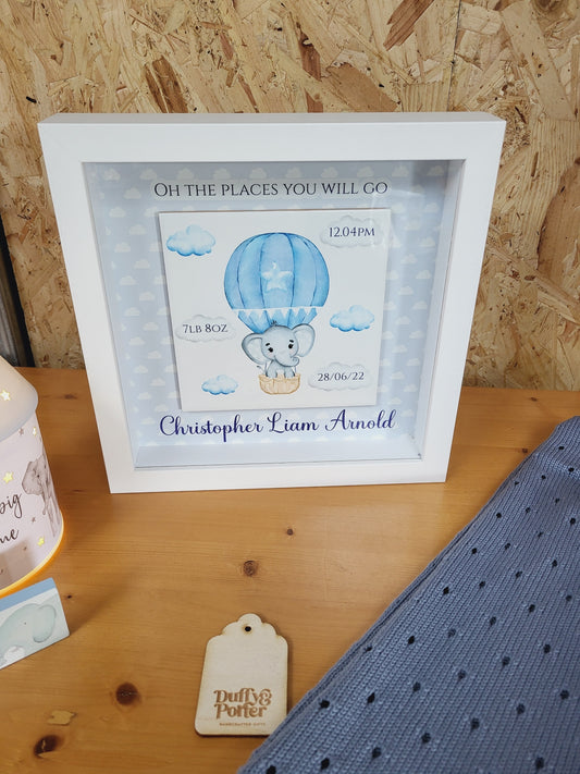 Baby hot air balloon Blue Frame Ceramic Tile