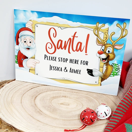 Santa Stop Sign A4 Santa and Reindeer