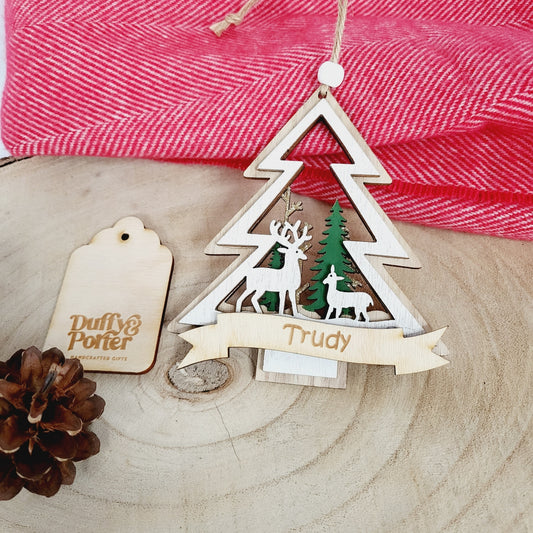 12cm hanging white tree with reindeer
