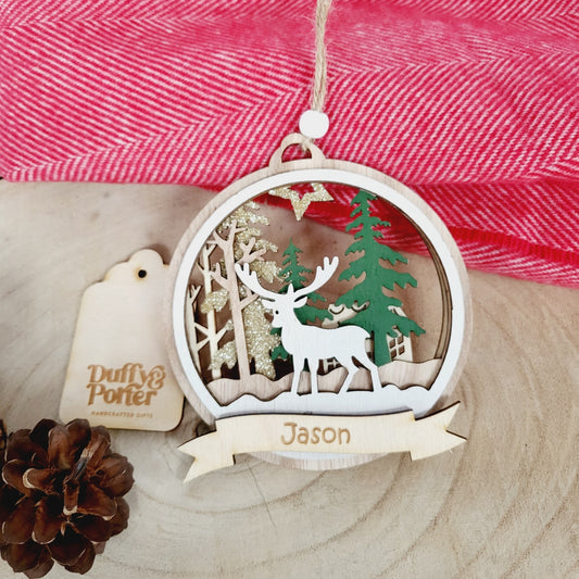 12cm hanging white decoration with reindeer
