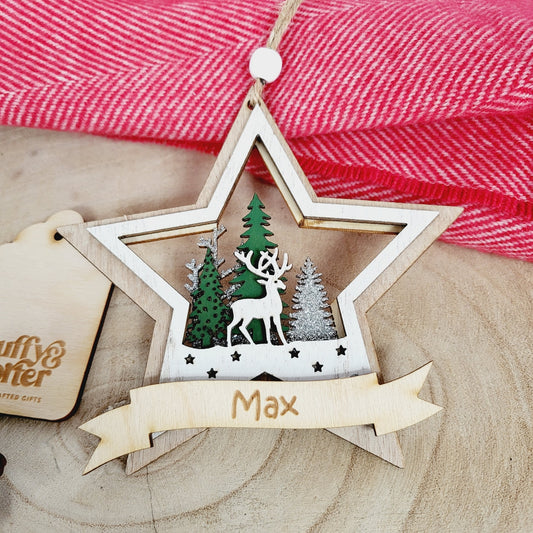 12cm hanging white star with reindeer