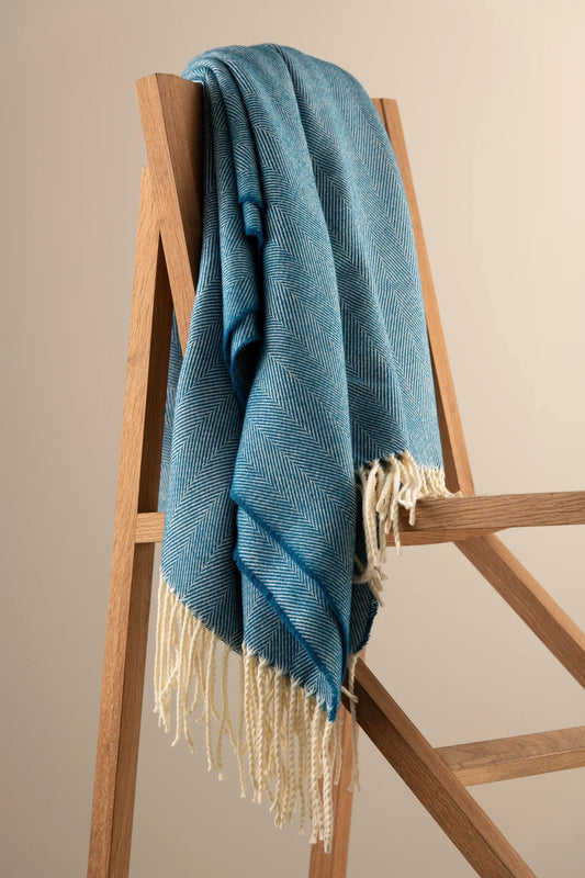Herringbone Throw - Atlantic Blue