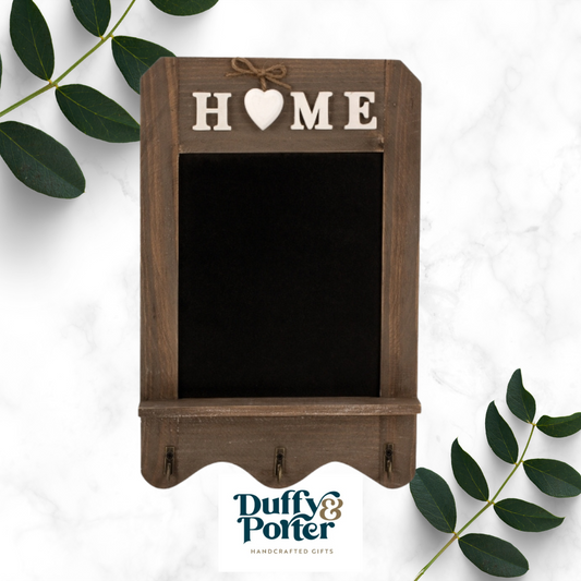 Wooden blackboard "HOME" with metal hook 22x34cm