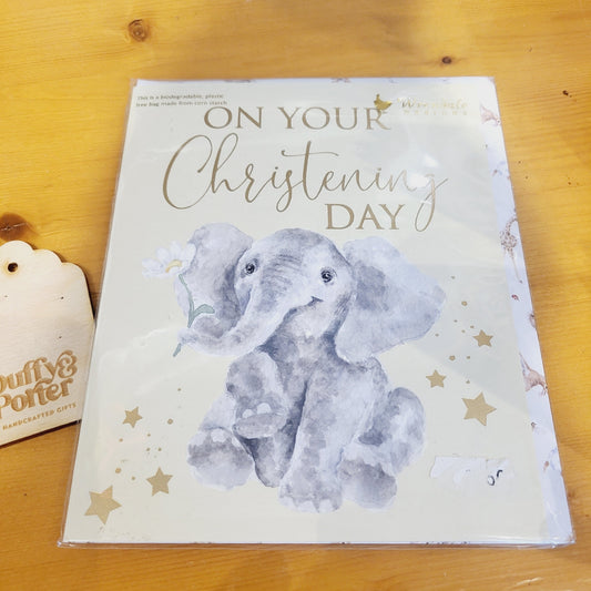 On your Christening Day Card Elephant