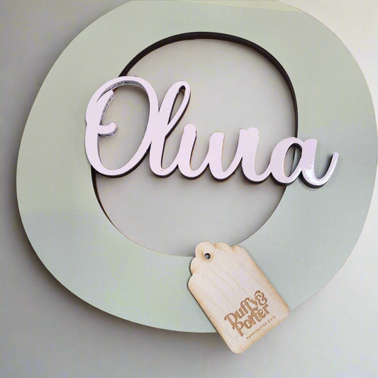 Sage green and pink Initial with Name