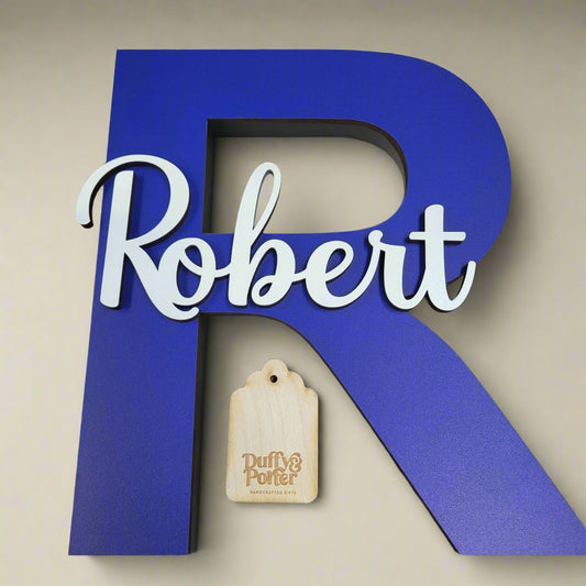 Strong Blue Initial with Name